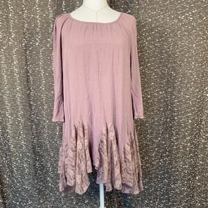 Indigo Soul Tunic Top Dress Boho Lace Accents Long Sleeve Gypsy Fairy Women's‎ L
